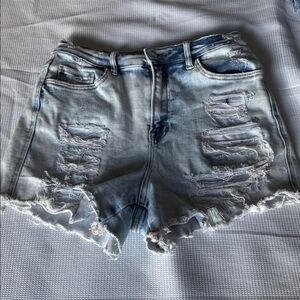 Ultra Hi-Rise Distressed Light Blue Denim Shorts women Sz 29 Flying Monkey Y2K